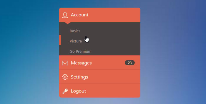 jQuery垂直手风琴菜单列表代码